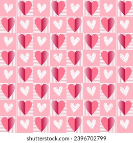 Valentine day background, seamless pattern with hearts in pink and red color,LOVE