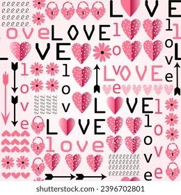 Valentine day background, seamless pattern with hearts in pink and red color,sstkLOVE