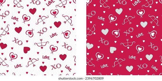 Valentine day background, seamless pattern with hearts in pink and red color,sstkLOVE