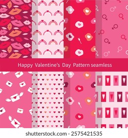 Valentine day background. Seamless pattern. Red pink prints with heart,Backdrops for scrapbooking. Collection lovely wrapping papers.Vector illustration.