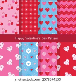 Valentine day background. Seamless pattern. Red pink prints with heart,Backdrops for scrapbooking. Collection lovely wrapping papers.Vector illustration.