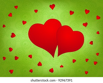 Valentine day background with two red hearts