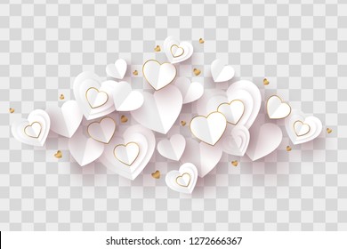 Valentine day background. White cut paper heart vector illustration