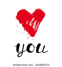 Valentine day banner love you with red heart. Design for poster, banner or invitation cards. Vector illustration