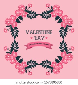 Valentine day banner ornate, with graphic leaf flower frame decor. Vector