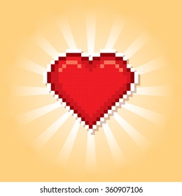 Valentine day banner. Pixel art. Old school computer graphic style.