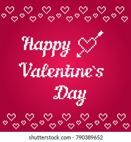 Valentine day banner. Pixelart. Old school computer graphic style. 8 bit video game.