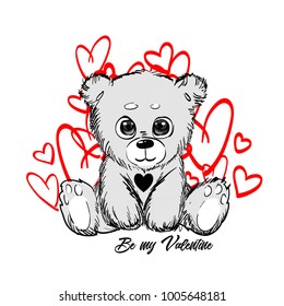 Valentine day with bear and heart vector card isolated