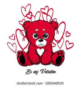 Valentine day with bear and heart vector card isolated
