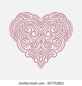 Valentine day Beautiful thin line ornamental heart. Vector illustration EPS10
