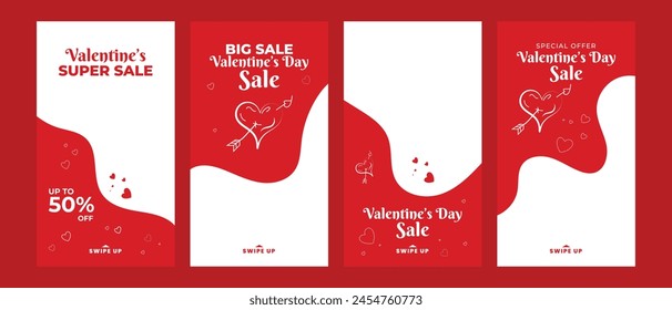 valentine day big sale discount social media post instagram stories template. editable instagram story collection