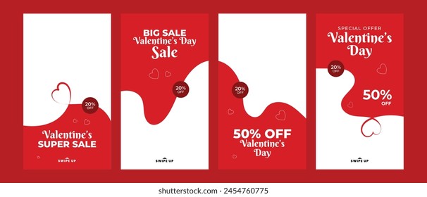 valentine day big sale discount social media post instagram stories template. editable instagram story collection