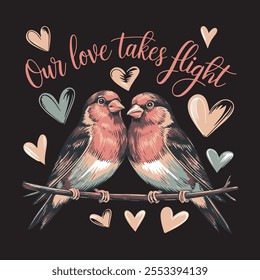 valentine day birds vector. Silhouette cute birds in love. Stylish vector for Valentine day.