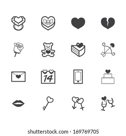 valentine day black icon set on white background