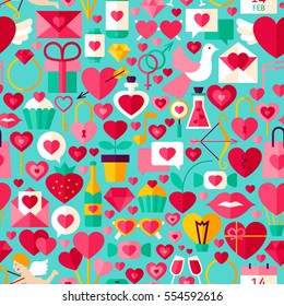 Valentine Day Blue Seamless Pattern. Flat Design Vector Tile Background. Love Holiday.