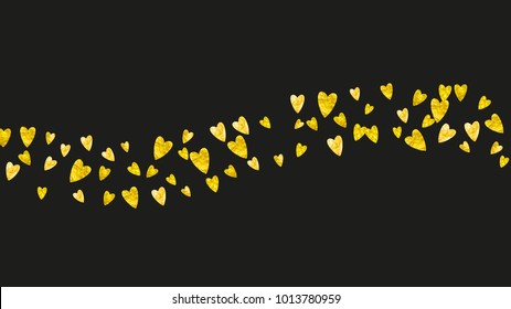 Valentine day border with gold glitter sparkles. February 14th day. Vector confetti for valentine day border template. Grunge hand drawn texture. Love theme for flyer, special business offer, promo.