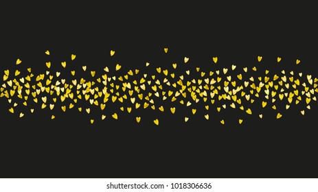 Valentine day border with gold glitter sparkles. February 14th day. Vector confetti for valentine day border template. Grunge hand drawn texture. Love theme for special business offer, banner, flyer.