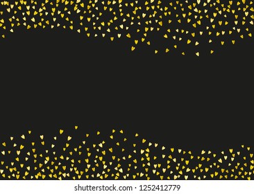 Valentine day border with gold glitter sparkles. February 14th day. Vector confetti for valentine day border template. Grunge hand drawn texture. Love theme for poster, gift certificate, banner.