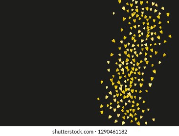 Valentine day border with gold glitter sparkles. February 14th day. Vector confetti for valentine day border template. Grunge hand drawn texture. Love theme for special business offer, banner, flyer.