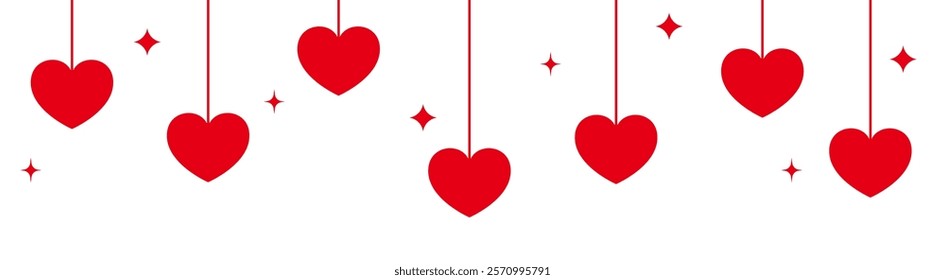 Valentine Day border, hanging hearts banner, background