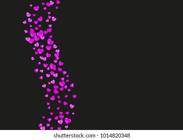 Valentine day border with pink glitter sparkles. February 14th day. Vector confetti for valentine day border template. Grunge hand drawn texture. Love theme for gift coupons, vouchers, ads, events.