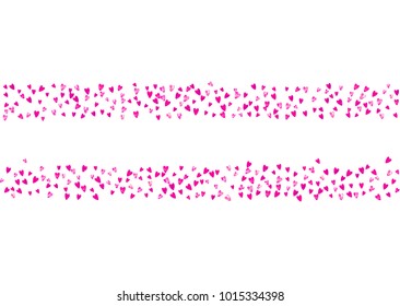 Valentine day border with pink glitter sparkles. February 14th day. Vector confetti for valentine day border template. Grunge hand drawn texture. Love theme for special business offer, banner, flyer.