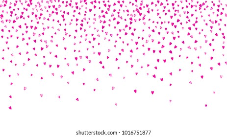 Valentine day border with pink glitter sparkles. February 14th day. Vector confetti for valentine day border template. Grunge hand drawn texture. Love theme for voucher, special business ad, banner.