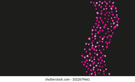 Valentine day border with pink glitter sparkles. February 14th day. Vector confetti for valentine day border template. Grunge hand drawn texture. Love theme for party invite, retail offer and ad.