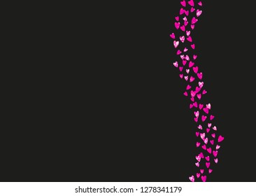 Valentine day border with pink glitter sparkles. February 14th day. Vector confetti for valentine day border template. Grunge hand drawn texture. Love theme for party invite, retail offer and ad.