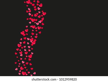 Valentine day border with red glitter sparkles. February 14th day. Vector confetti for valentine day border template. Grunge hand drawn texture. Love theme for voucher, special business ad, banner.