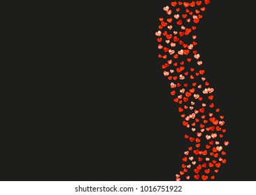 Valentine day border with red glitter sparkles. February 14th day. Vector confetti for valentine day border template. Grunge hand drawn texture. Love theme for voucher, special business ad, banner.