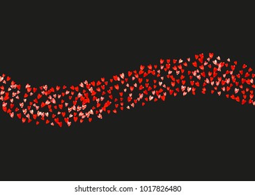 Valentine day border with red glitter sparkles. February 14th day. Vector confetti for valentine day border template. Grunge hand drawn texture. Love theme for voucher, special business ad, banner.