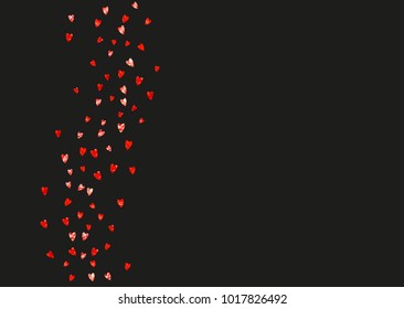 Valentine day border with red glitter sparkles. February 14th day. Vector confetti for valentine day border template. Grunge hand drawn texture. Love theme for voucher, special business ad, banner.