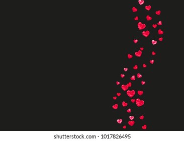 Valentine day border with red glitter sparkles. February 14th day. Vector confetti for valentine day border template. Grunge hand drawn texture. Love theme for voucher, special business ad, banner.