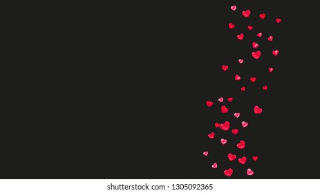Valentine day border with red glitter sparkles. February 14th day. Vector confetti for valentine day border template. Grunge hand drawn texture. Love theme for party invite, retail offer and ad.
