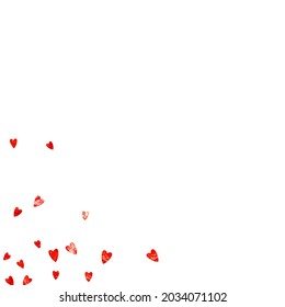 Valentine day border with red glitter sparkles. February 14th day. Vector confetti for valentine day border template. Grunge hand drawn texture. Love theme for voucher, special business ad, banner.