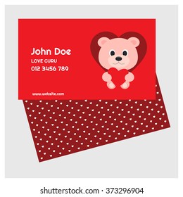 Valentine day Business card, teddy bear with heart cute card on pink background background
