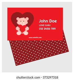 Valentine day Business card, teddy bear with heart cute card on pink background background