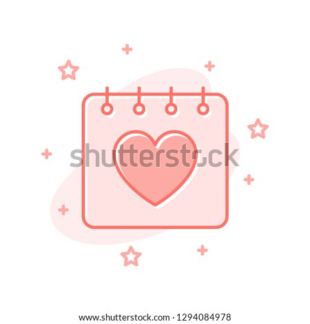 Valentine day calendar flat cartoon style concept. Simple sign of February 14 icon. Cute color love day symbol for print, social media post, banner, card design. Vector Illustration isolated on white