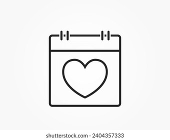 valentine day calendar with heart line icon. love and romantic symbol. vector element for valentines day design