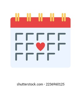 Valentine day calendar icon. Holiday, valentines day sign. Vector illustration isolated on white background.