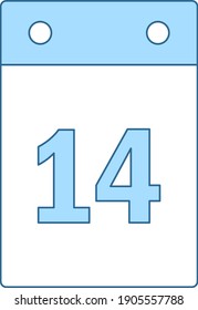 Valentine Day Calendar Icon. Thin Line With Blue Fill Design. Vector Illustration.