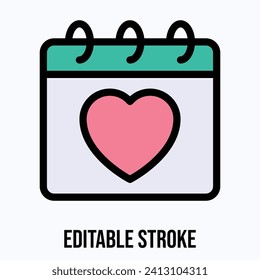Valentine Day Calendar Vector Icon, Heart sign Calendar Icon.