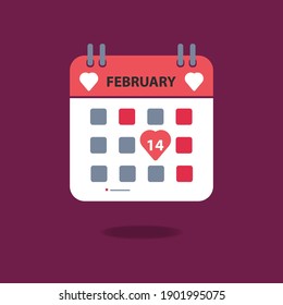 Valentine day calender on 14 february. Valentine day icon concept vector illustration