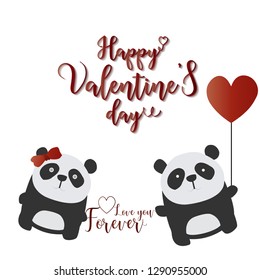 Valentine day card / Anniversary card / save the date special love background textures with cute giant panda and romantic calligraphy texts
