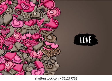 Valentine day card. Cartoon style hearts background. Vector illustration.
