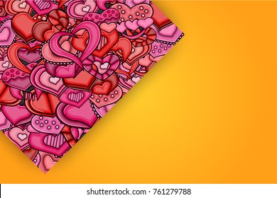 Valentine day card. Cartoon style hearts background. Vector illustration.