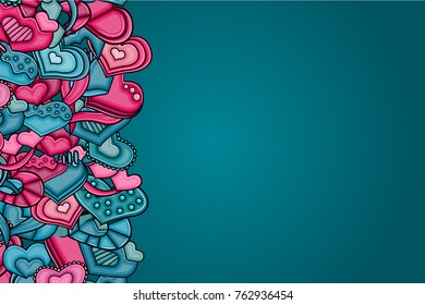 Valentine day card. Cartoon style hearts background. Vector illustration.