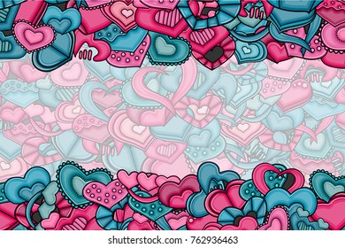 Valentine day card. Cartoon style hearts background. Vector illustration.
