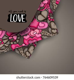Valentine day card. Cartoon style hearts background. Vector illustration.